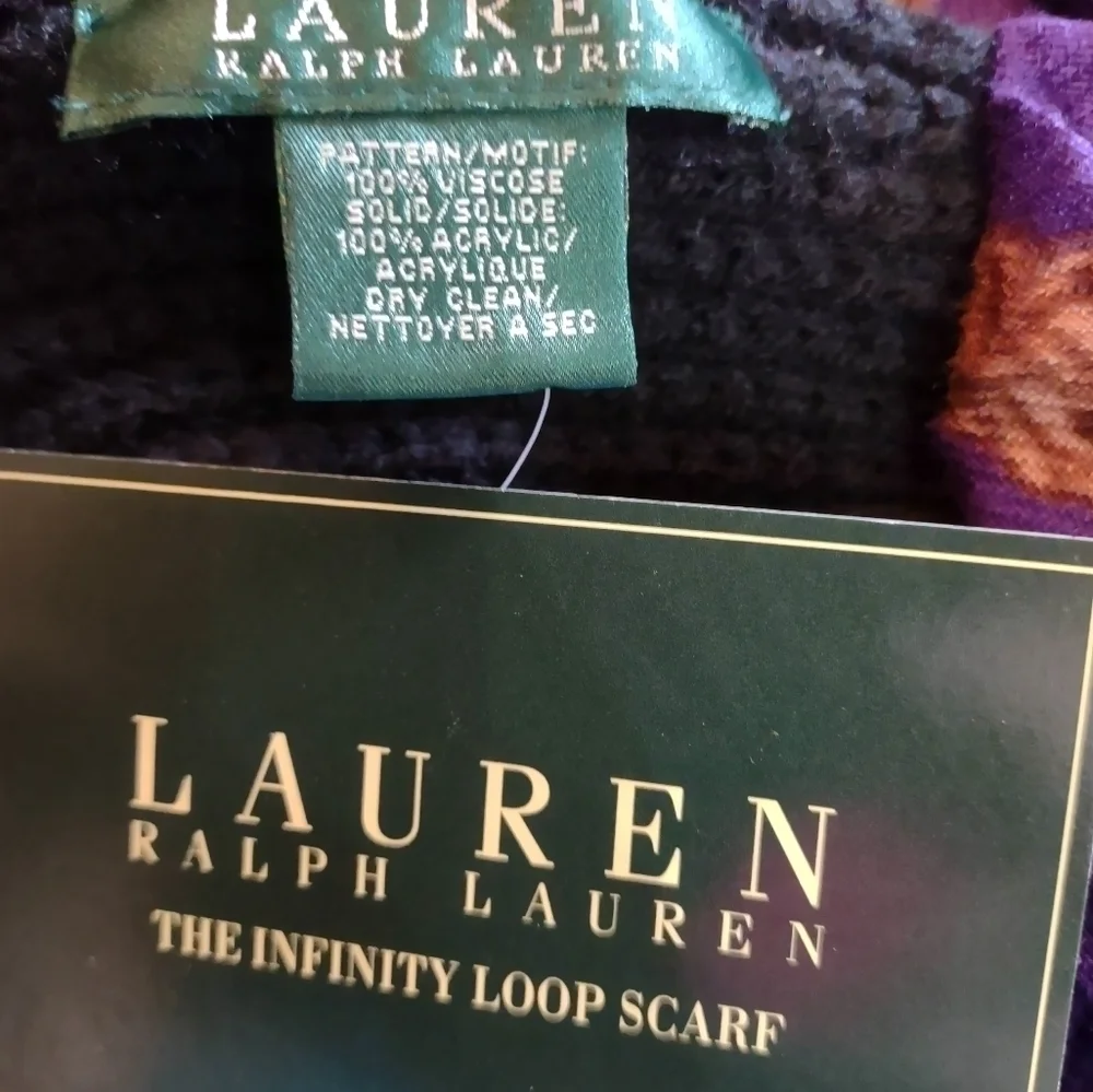 Lauren Ralph Lauren Infinity Loop Scarf Purple Gold Chain Print NWT